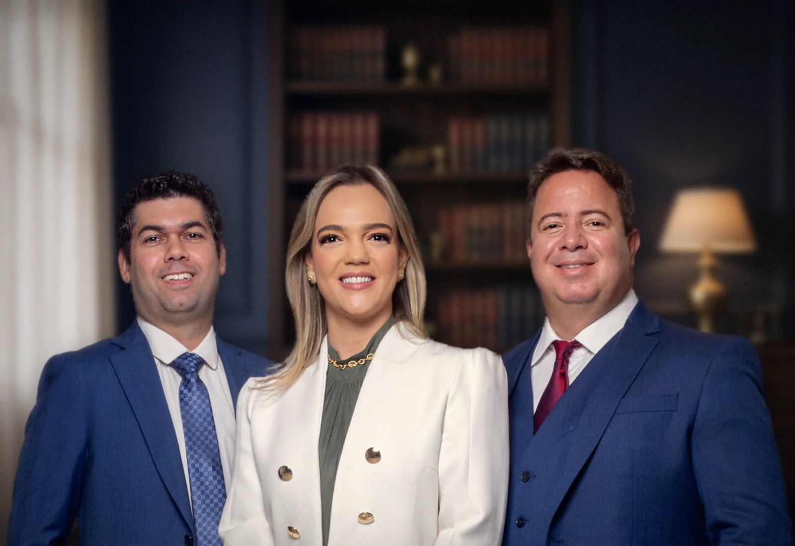 Os sócios Ítalo Farias, Keliane Maciel e Mauro Benevides no escritório Maciel & Farias